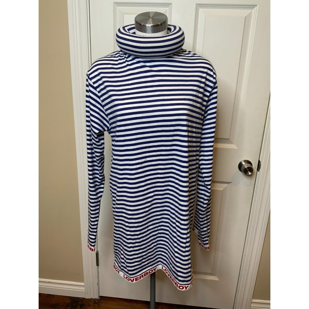 Charles Jeffrey Loverboy Blue & White Striped Tube Neck Jersey Mini Dress Size S